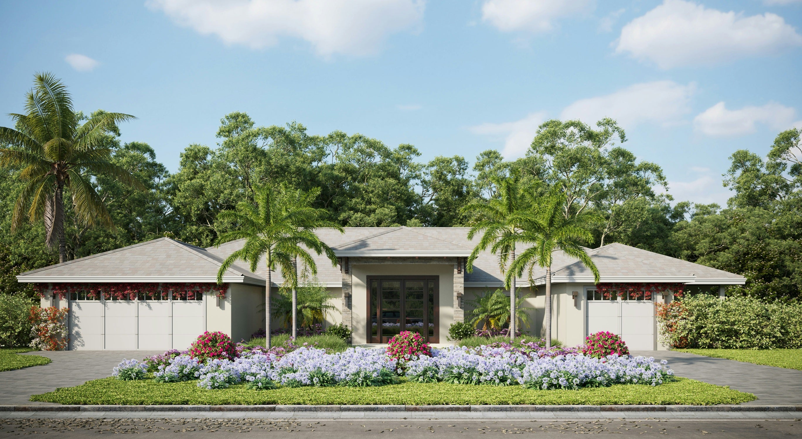 House with palm trees and a well-maintained garden